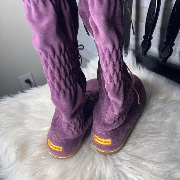 Sorel Boots Womens 9 Burgundy Purple Firenzy Tall Scrunch Slouch Lace Up Boho - Picture 6 of 8